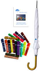 umbrella, markers, document