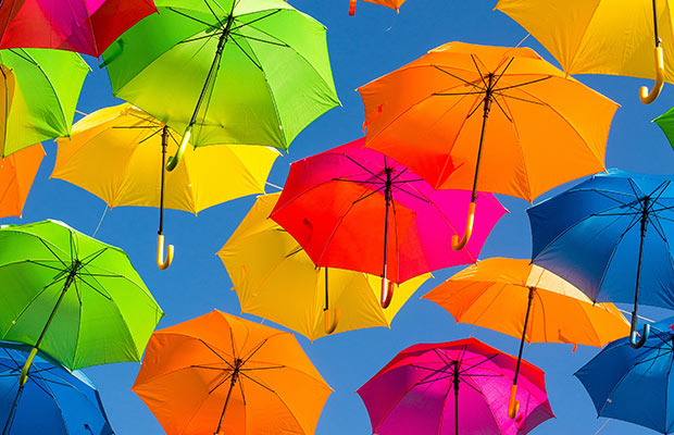 colorful umbrellas in the air