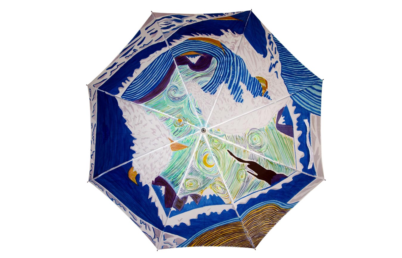 umbrella painted with various shapes